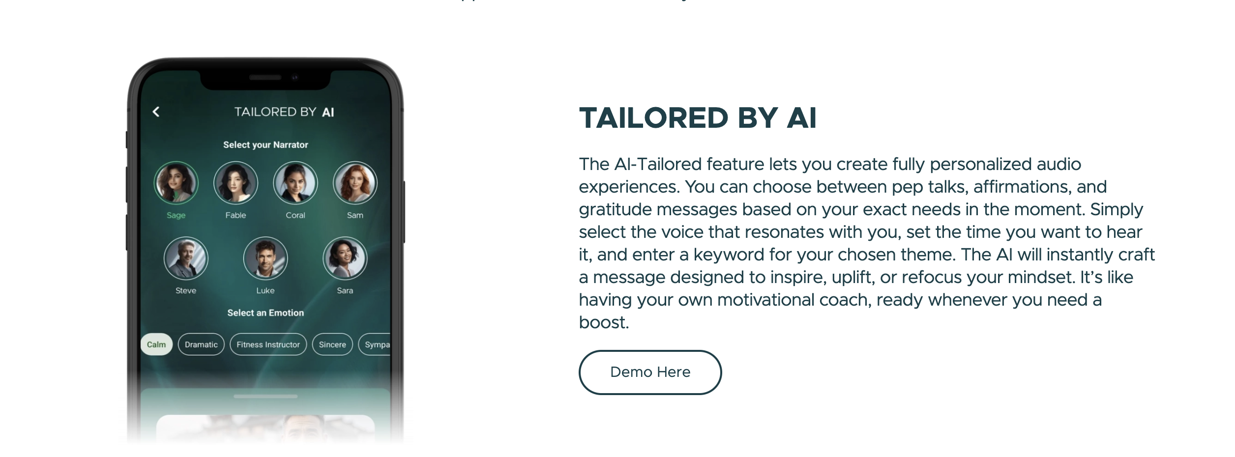 AI-powered personalized meditation interface on iPhone